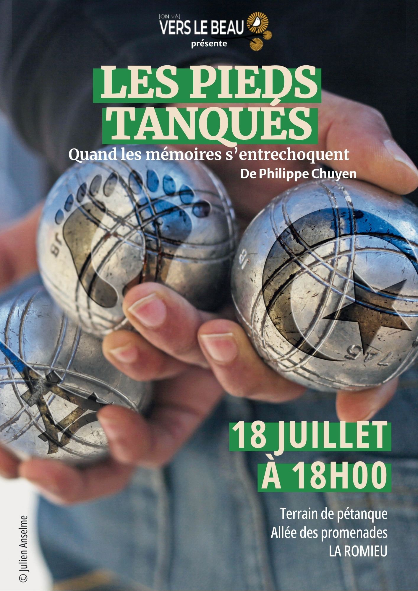 Spectacle en plein air et à l'ombre samedi 18 juillet à 18h au terrain de pétanque de la Romieu.