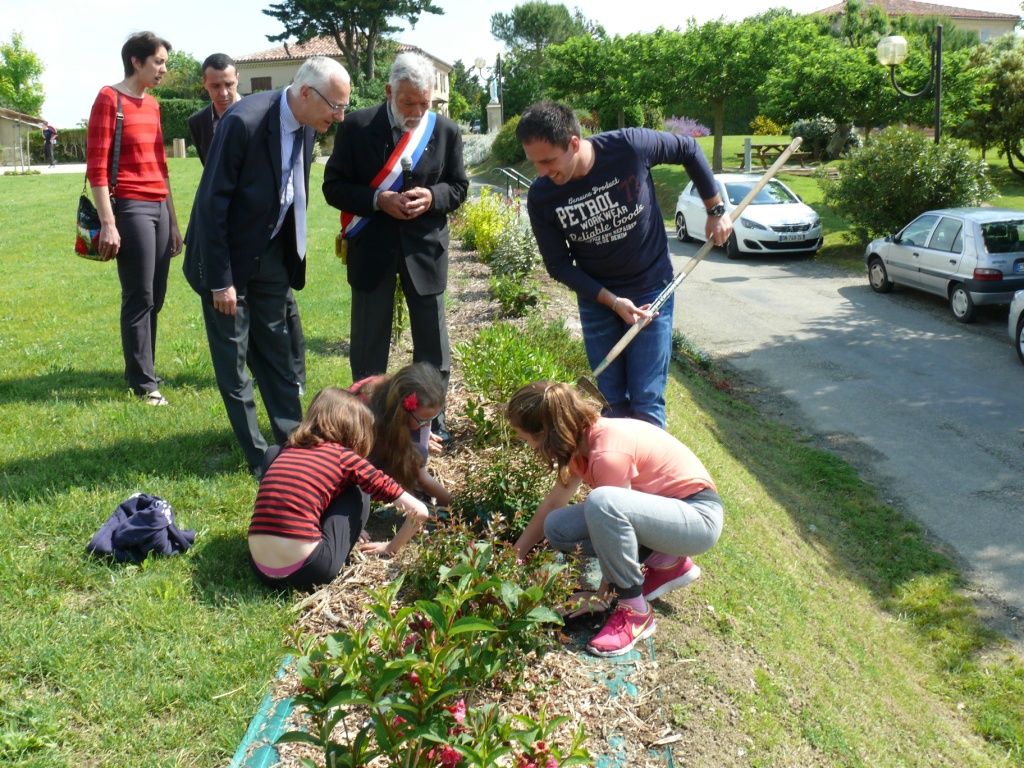 Le Préfet très intéressé par la plantation d'un arbuste.JPG