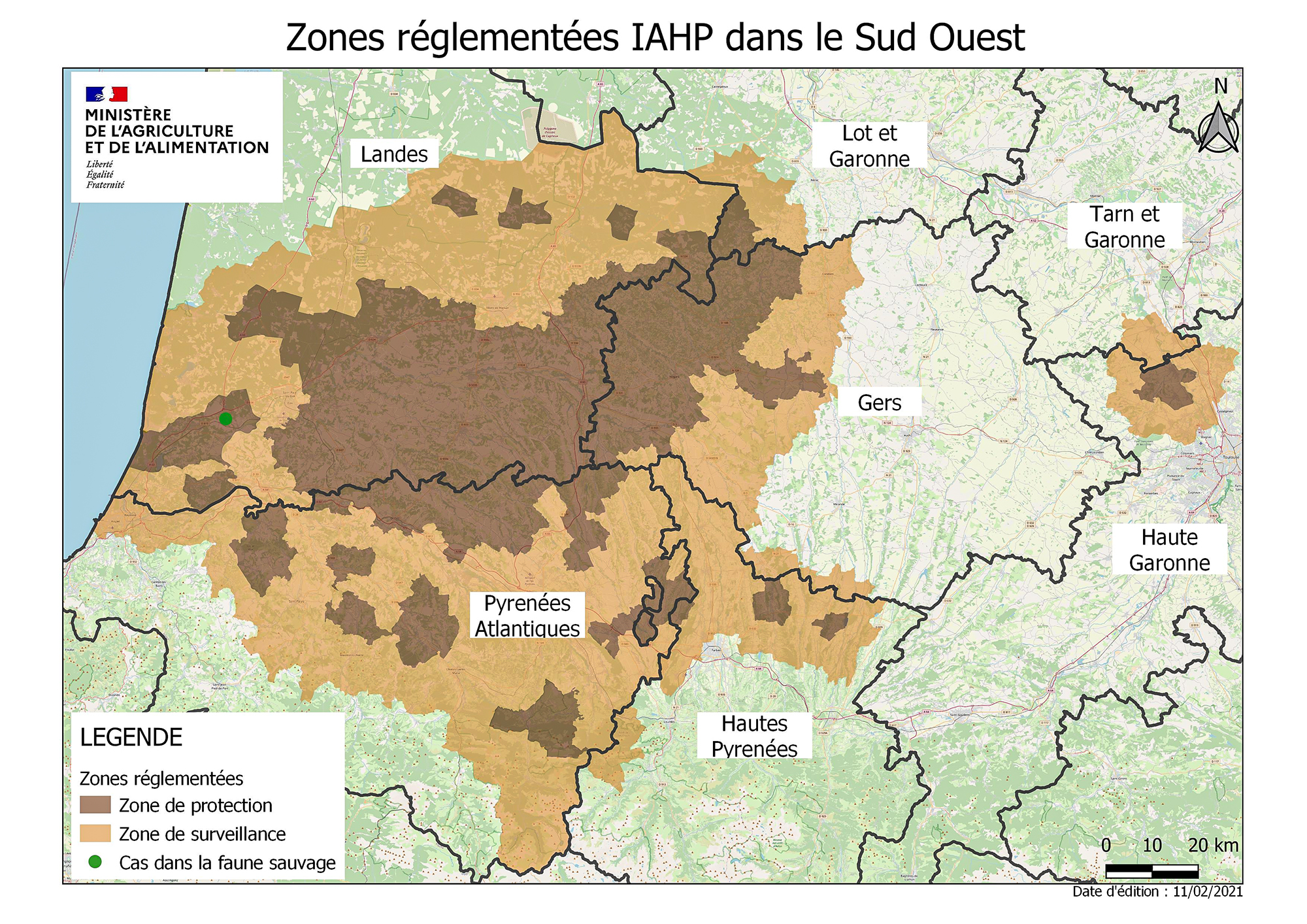 4 Carte de la grippe aviaire dans le Sud-Ouest (ministère de l'Agriculture).jpg