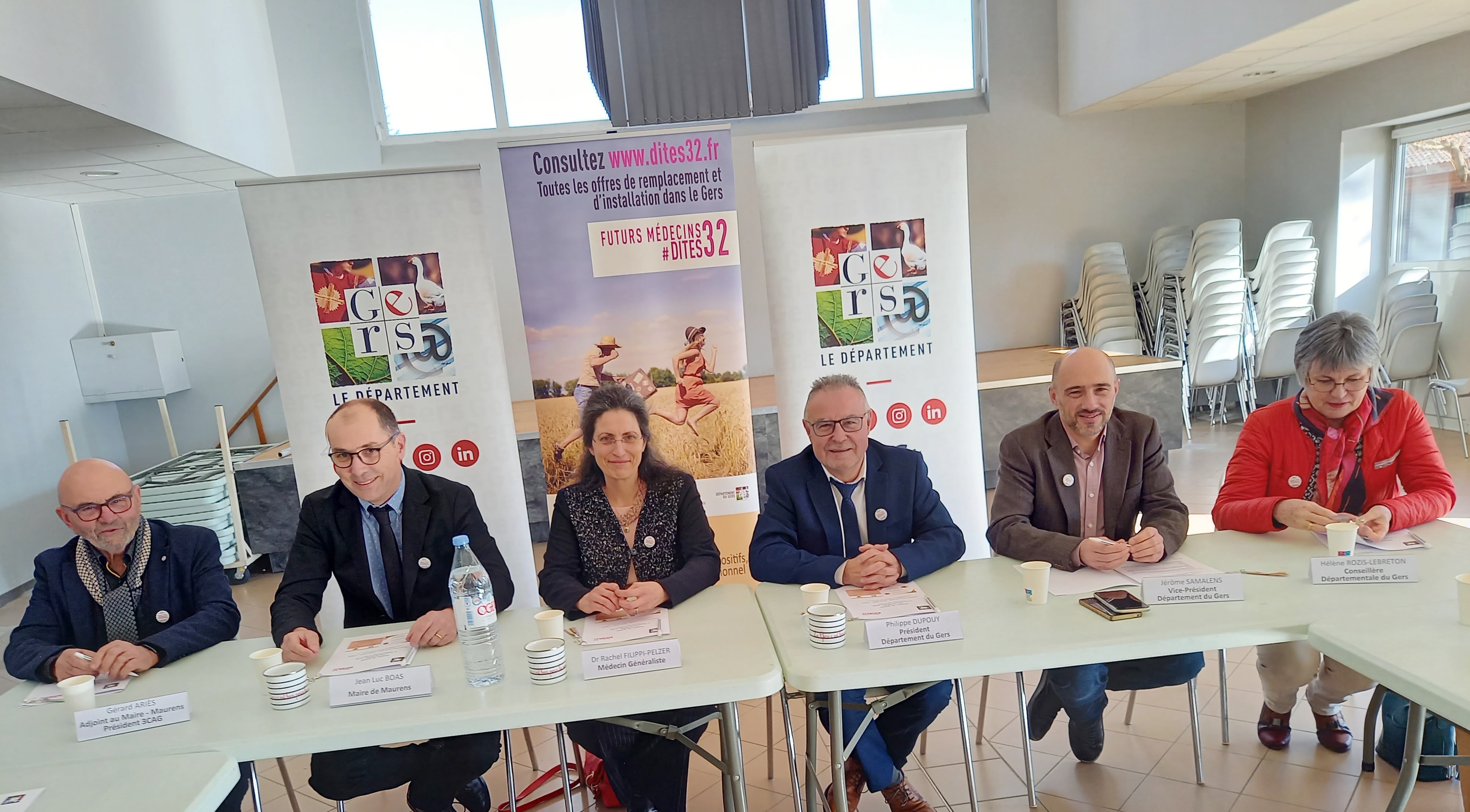 Gérard Ariés, président de 3 CAG, Jean-Luc Boas, maire de Maurens, Docteur Filippi-Pelzer, Philippe Dupouy, Président Du Conseil Départemental, Jérôme Samalens, Conseiller Départemental, Hélène Rozis-Lebreton, Conseillère Départementale, ont inauguré le cabinet médical.