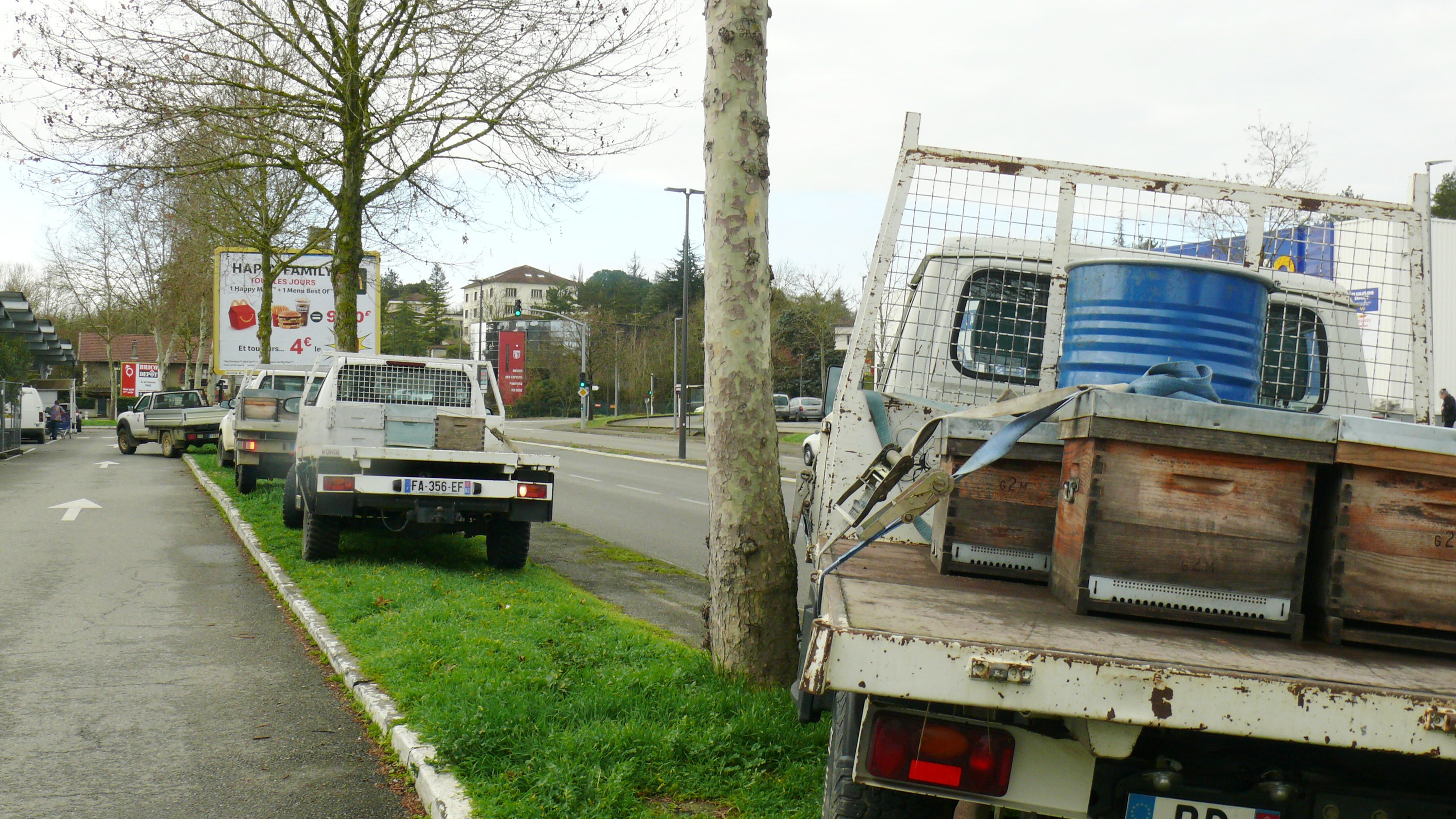 Une partie des véhicules transportant les ruches.
