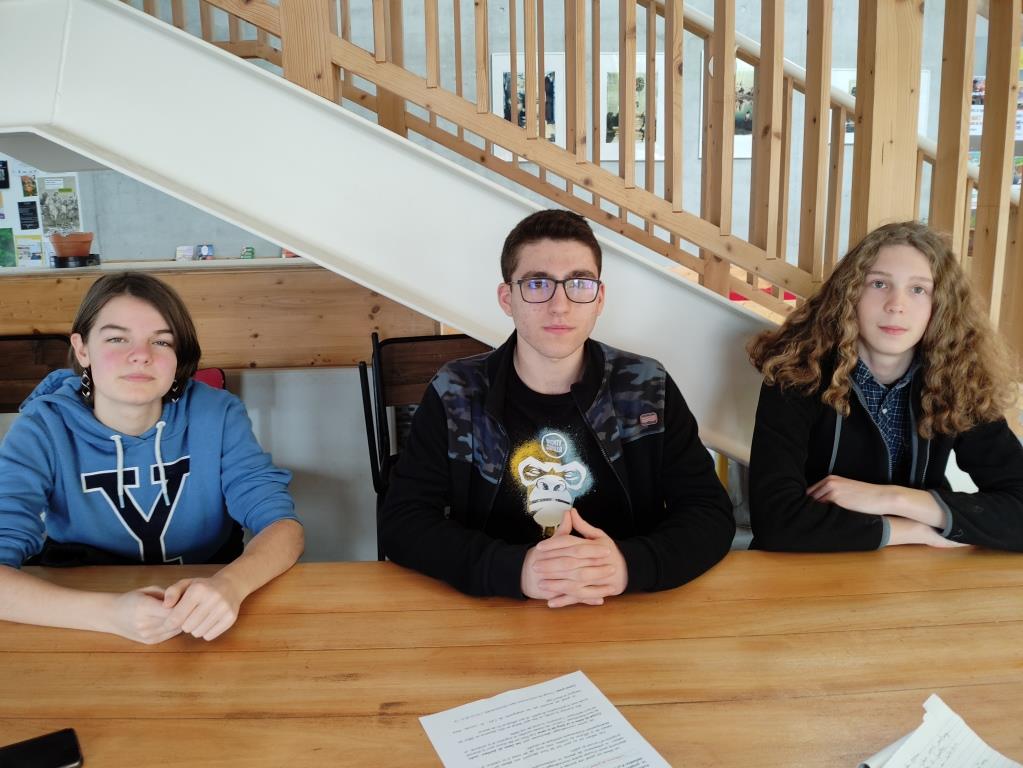 Justine, Aurélian et Merlin élèves en CAV  au lycée du Garros