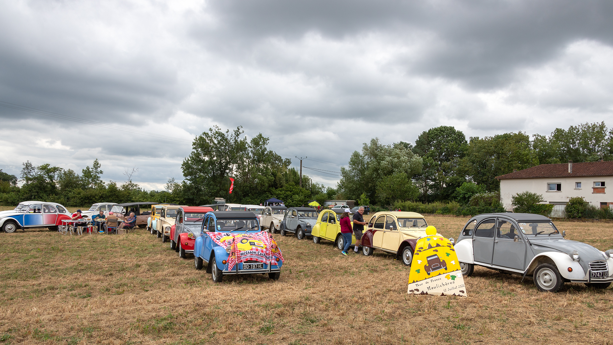 les deux-chevaux présentés dans le pré