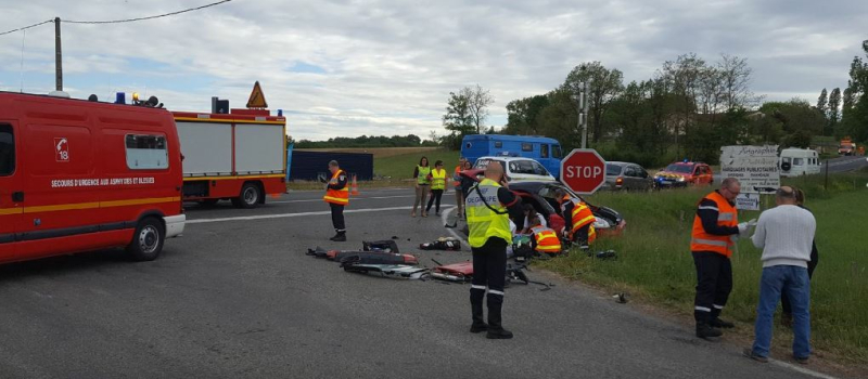 Mirande  Accident camping car contre Voiture sans permis