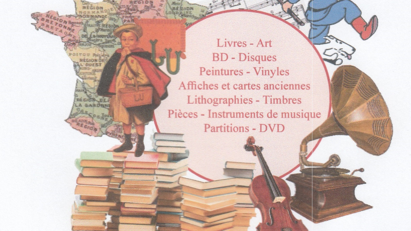 Marché d'art-vide grenier culturel et exposition d'aquarelles