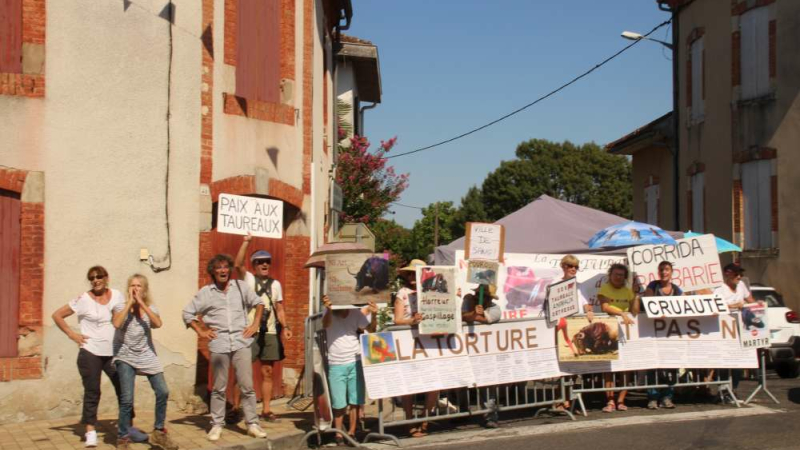 Les membres du collectif anti-corrida ont manifesté