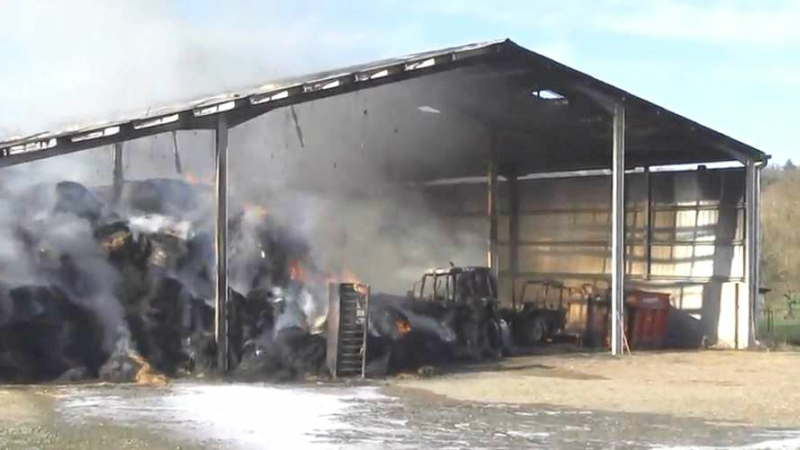 Un hangar agricole détruit par les flammes, deux hommes intoxiqués et six vaches légèrement brûlées