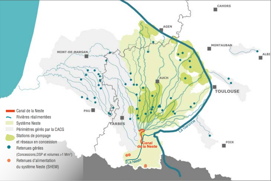 Le canal de la Neste qui alimente la Gascogne depuis 1863 (schéma: CACG)