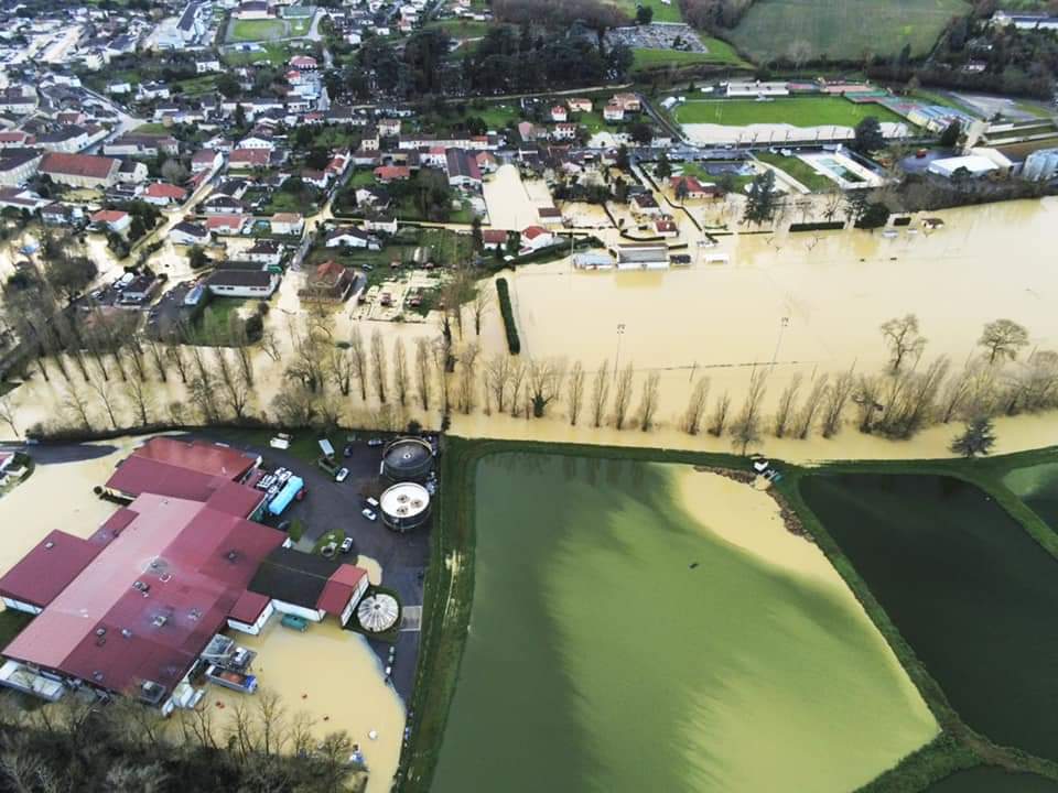 Inondation fin décembre 2020 vue du ciel - Mairie de Vic-Fezensac