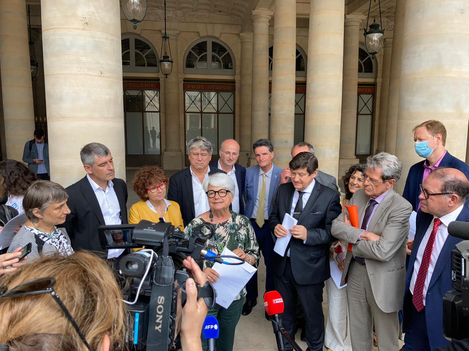Gisèle Biémouret lors de la conférence de presse devant le Conseil Constitutionnel, Rue de Montpensier, à Paris 