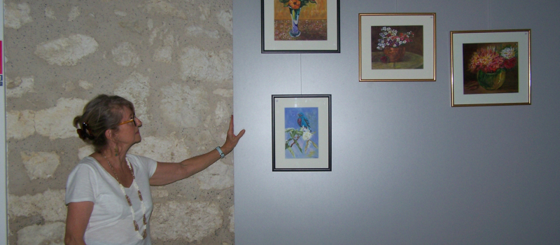 A la médiathèque de Saint-Clar : Odile Murat Boulet expose sa peinture-tapisserie.