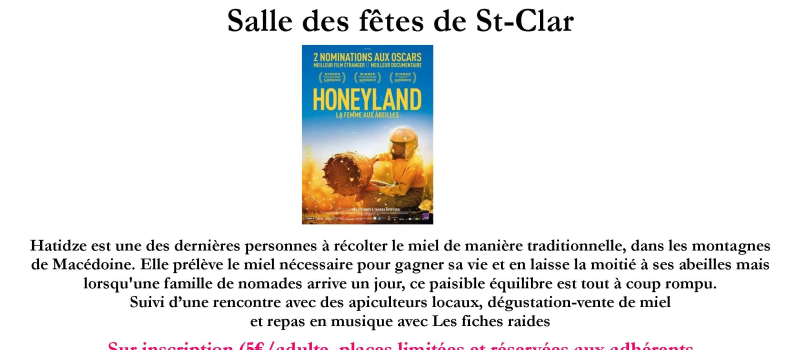 Soirée ciné " Honeyland" autour du miel organisée par la médiathèque de Saint-Clar