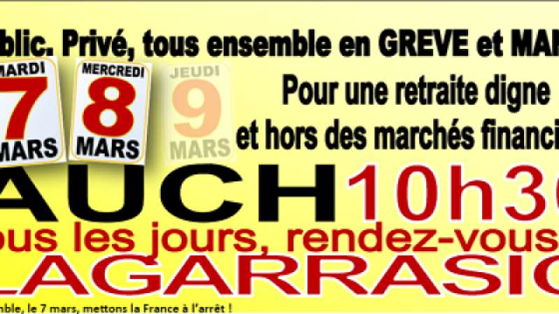 Appel à la grève - tract 7, 8, 9 ... mars - intersyndicale Gers