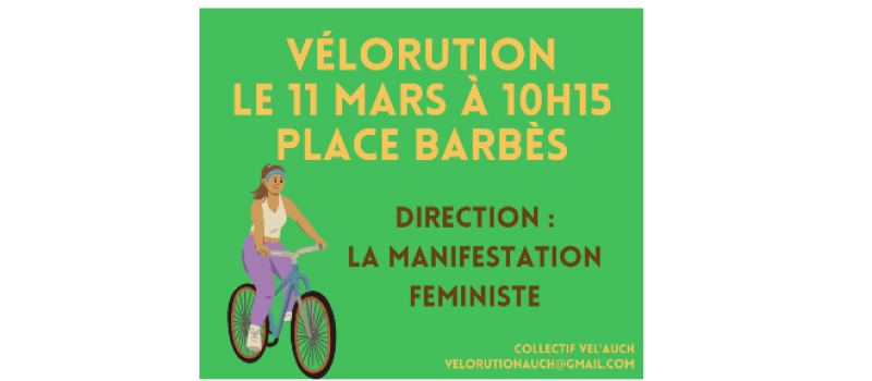 Vélorution trimestrielle samedi 11 mars 2023 à l'occasion de la journée internationale des droits de la femme