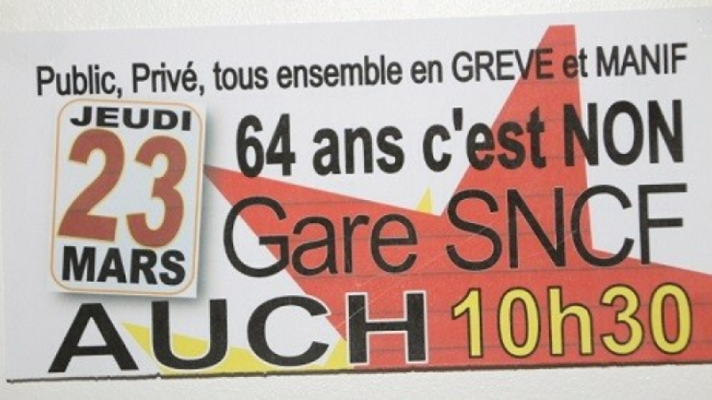 Manif – Réforme des Retraites-  gare SNCF Auch, jeudi 23 mars