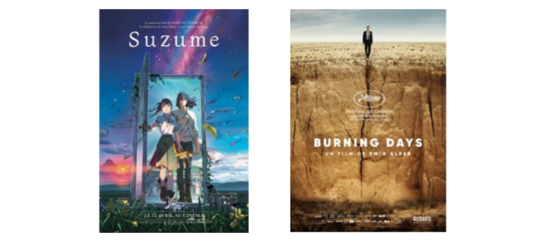 "Suzume" - gratuit pour les moins de 18 ans - et "Burning Days", un thriller haletant  au cinéma mercredi