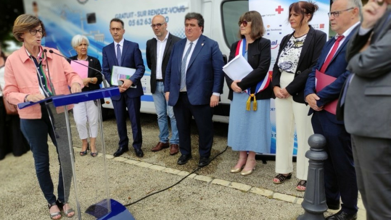 Ordan Larroque: 2ième étape du programme de déplacement dans le Gers pourAgnès Firmin Le Bodo, ministre déléguée de l'Organisation territoriale et des Professions de Santé .