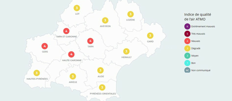 mauvaise qualité de l'air sur le Gers