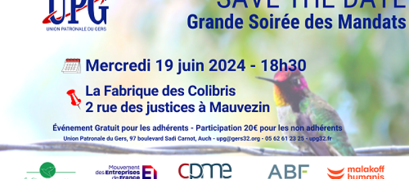 Grande soirée des Mandats de l’UPG - mercredi 19 Juin 2024 à la "Fabrique des Colibris"