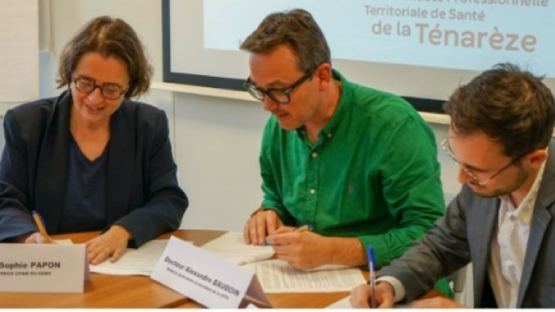 Signature d'un contrat  entre ACI (contrat convention Professionnelle) la CPTS l Communauté Professionnelle des Territoires de Santé) et la CPAM  du Gers