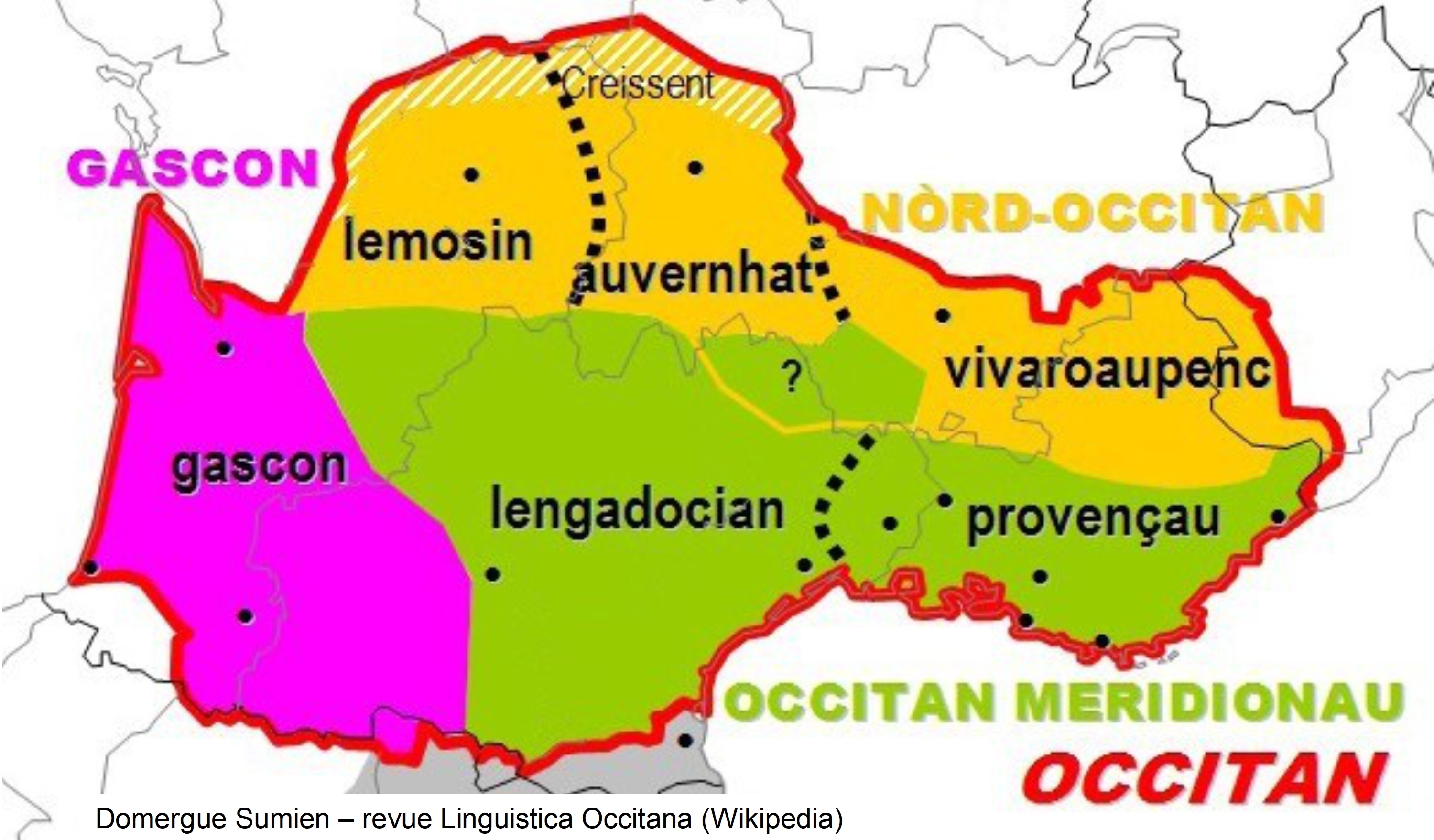 Dialectes occitan selon Pierre Bec -Domergue Sumien