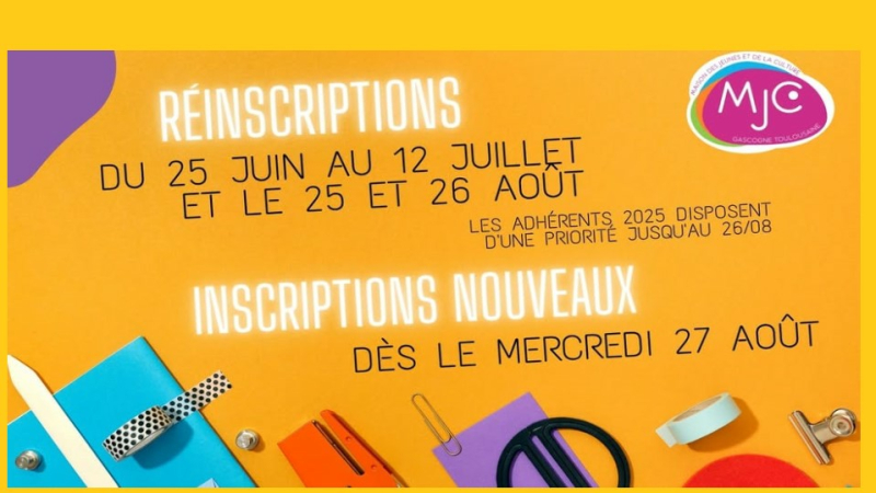 M.J.C Le 27/08 : ouverture des inscriptions