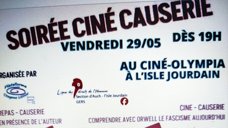 Soirée ciné causerie au ciné l'Olympia le vendredi 29 Mai 2026