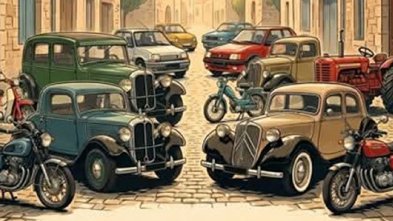 rassemblement des véhicules anciens, camions, motos